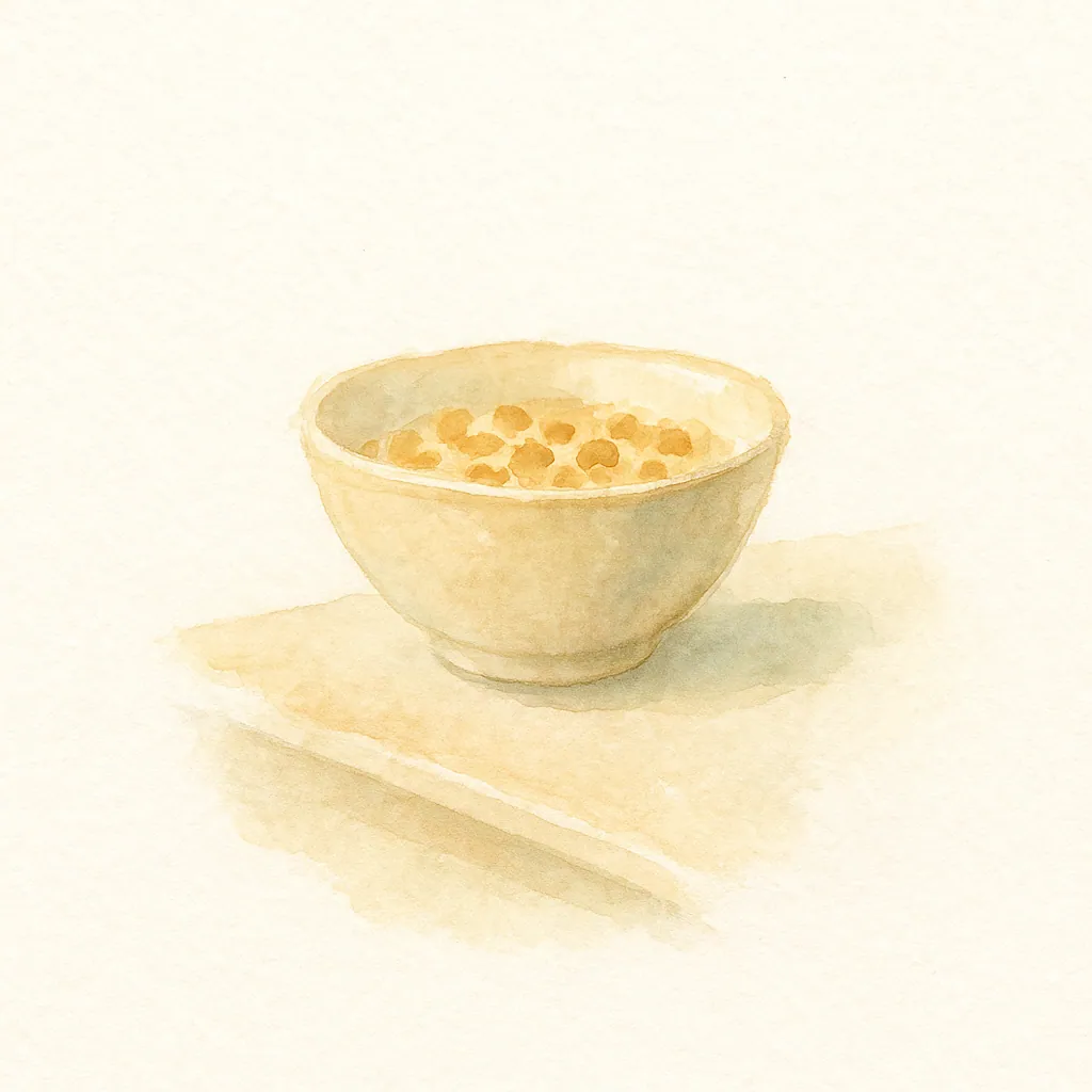 Watercolor illustration: a cereal bowl balanced at the edge of a kitchen counter
